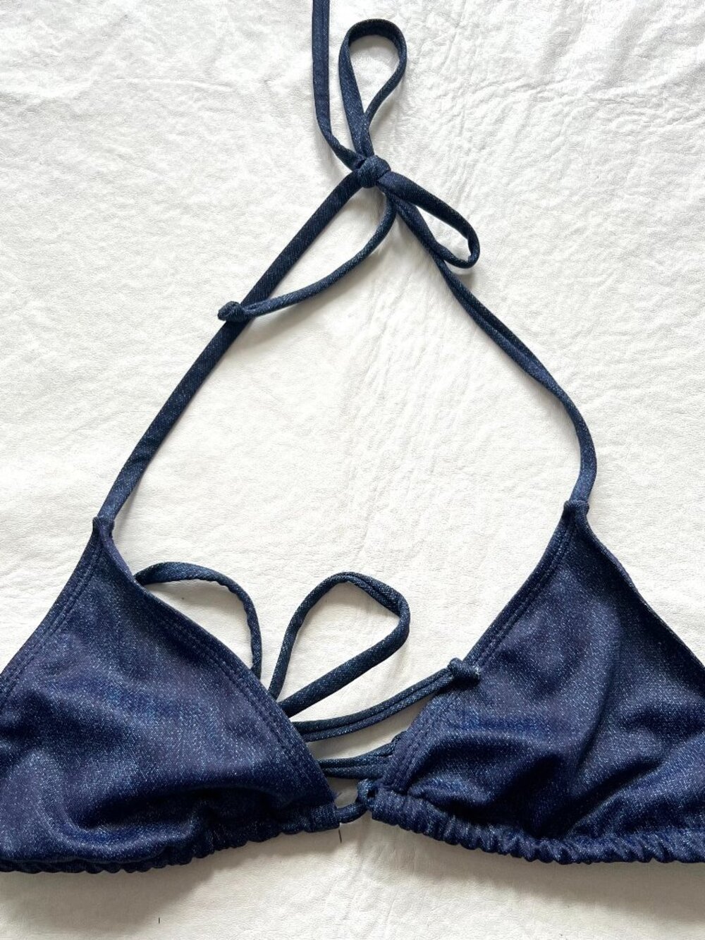 Bikini top triangle dark blue denim print Medium swim swimsuit Betty Jade